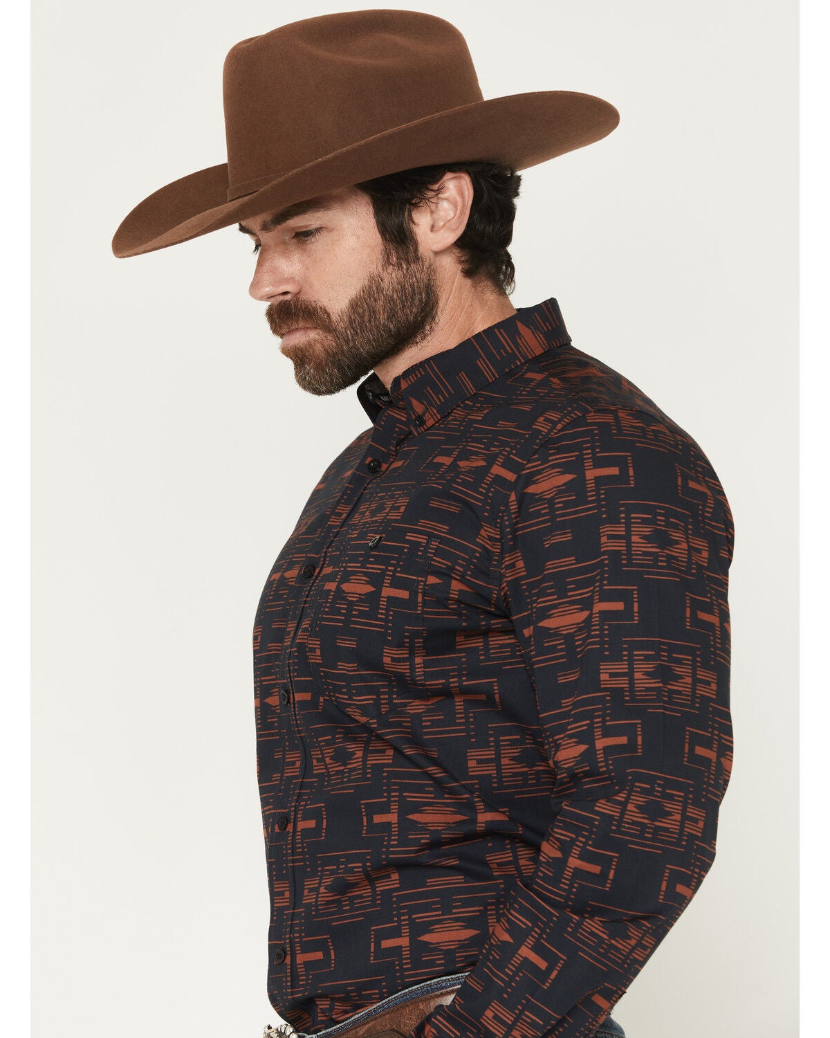 Image #2 - RANK 45&reg; Men's Stormy Sea Southwestern Print Long Sleeve Button-Down Stretch Western Shirt, Navy, hi-res