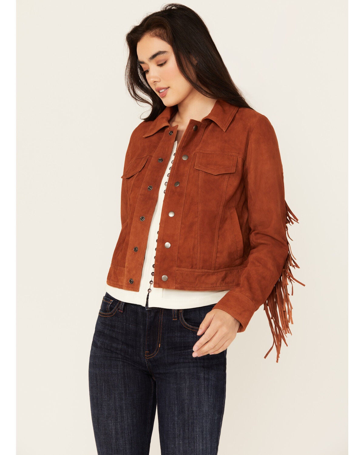Idyllwind Women's Wynbrook Fringe Suede Jacket, Caramel, hi-res