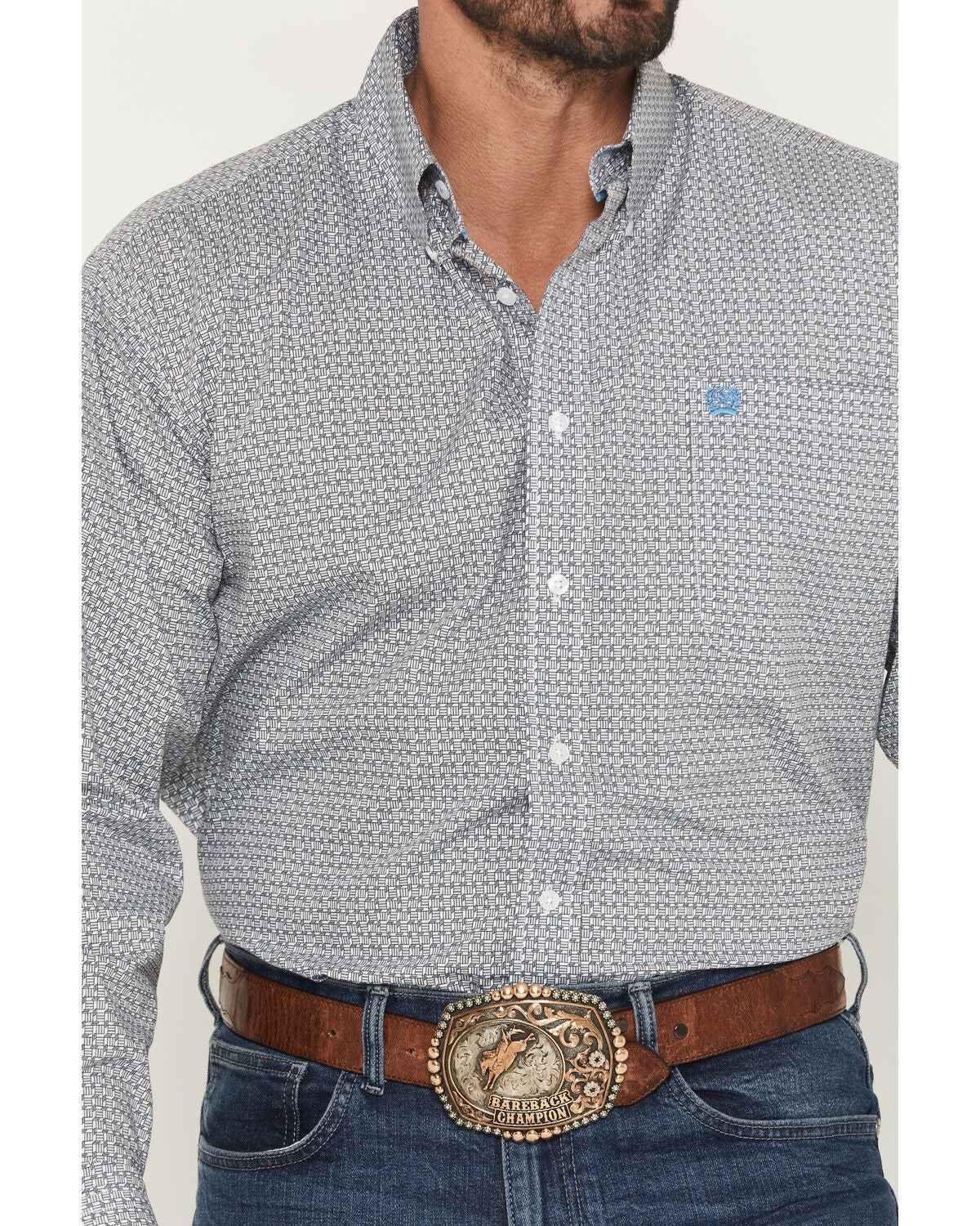 Image #3 - Cinch Men's Geo Print Long Sleeve Button-Down Western Shirt, White, hi-res