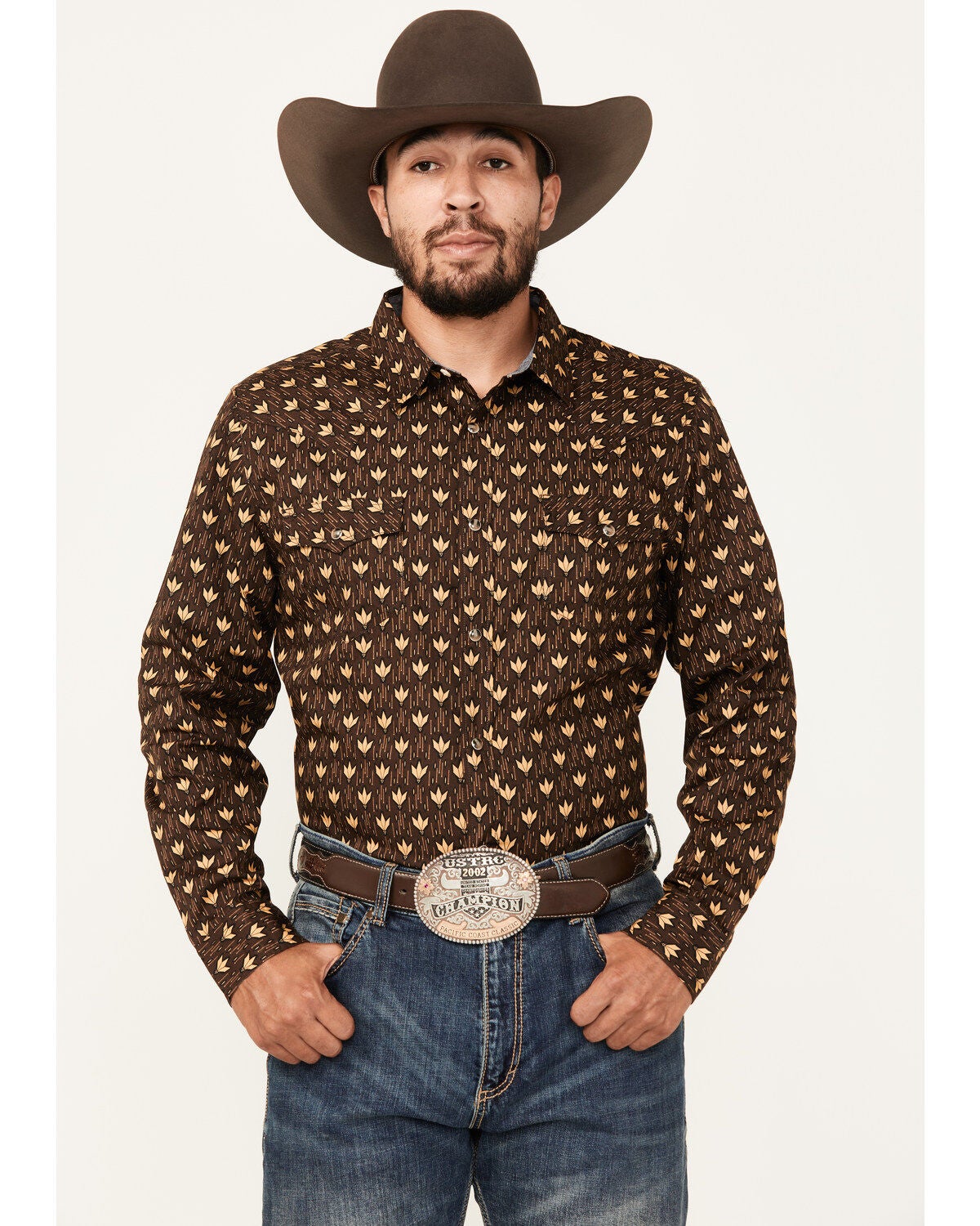 Cody James Men's Reign In Striped Print Long Sleeve Snap Western Shirt, Chocolate, hi-res