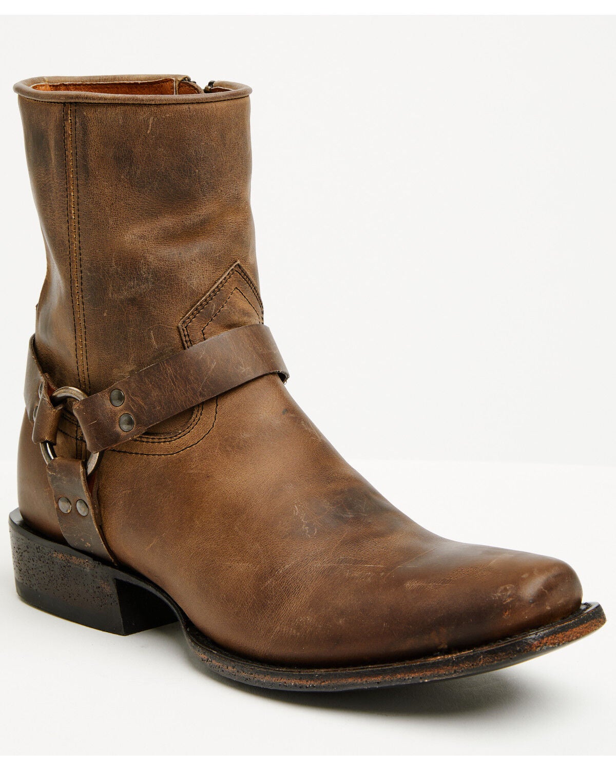 Moonshine Spirit&reg; Men's Pancho Harness Western Ankle Boots - Square Toe, Brown, hi-res
