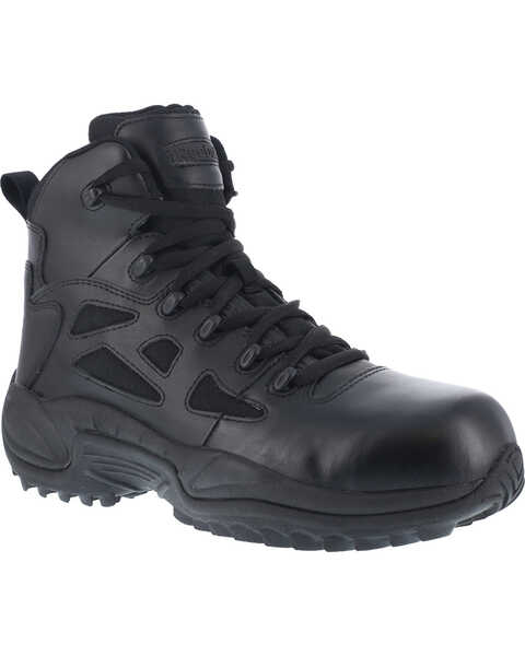 Reebok Men's Stealth 6" Lace-Up Side Zip Work Boots - Composite Toe, Black, hi-res