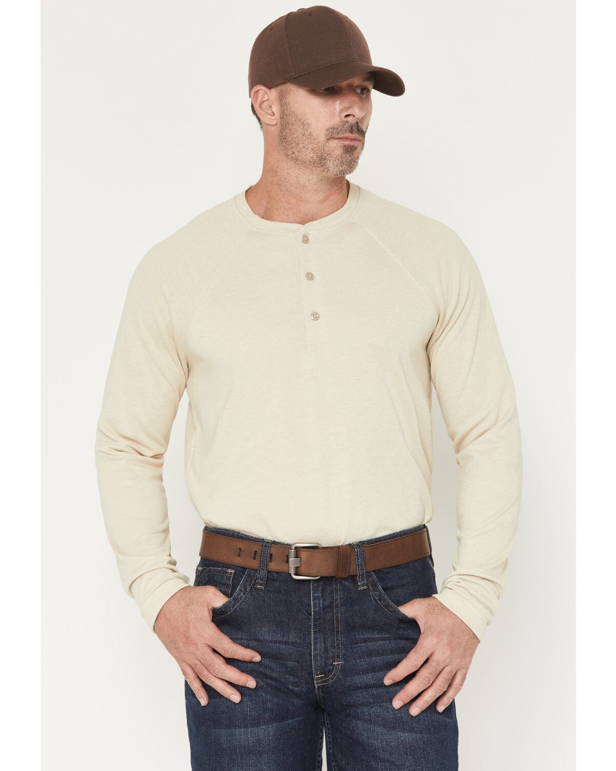 Image #1 - Cody James Men's FR Solid Raglan Henley Long Sleeve Shirt, Khaki, hi-res