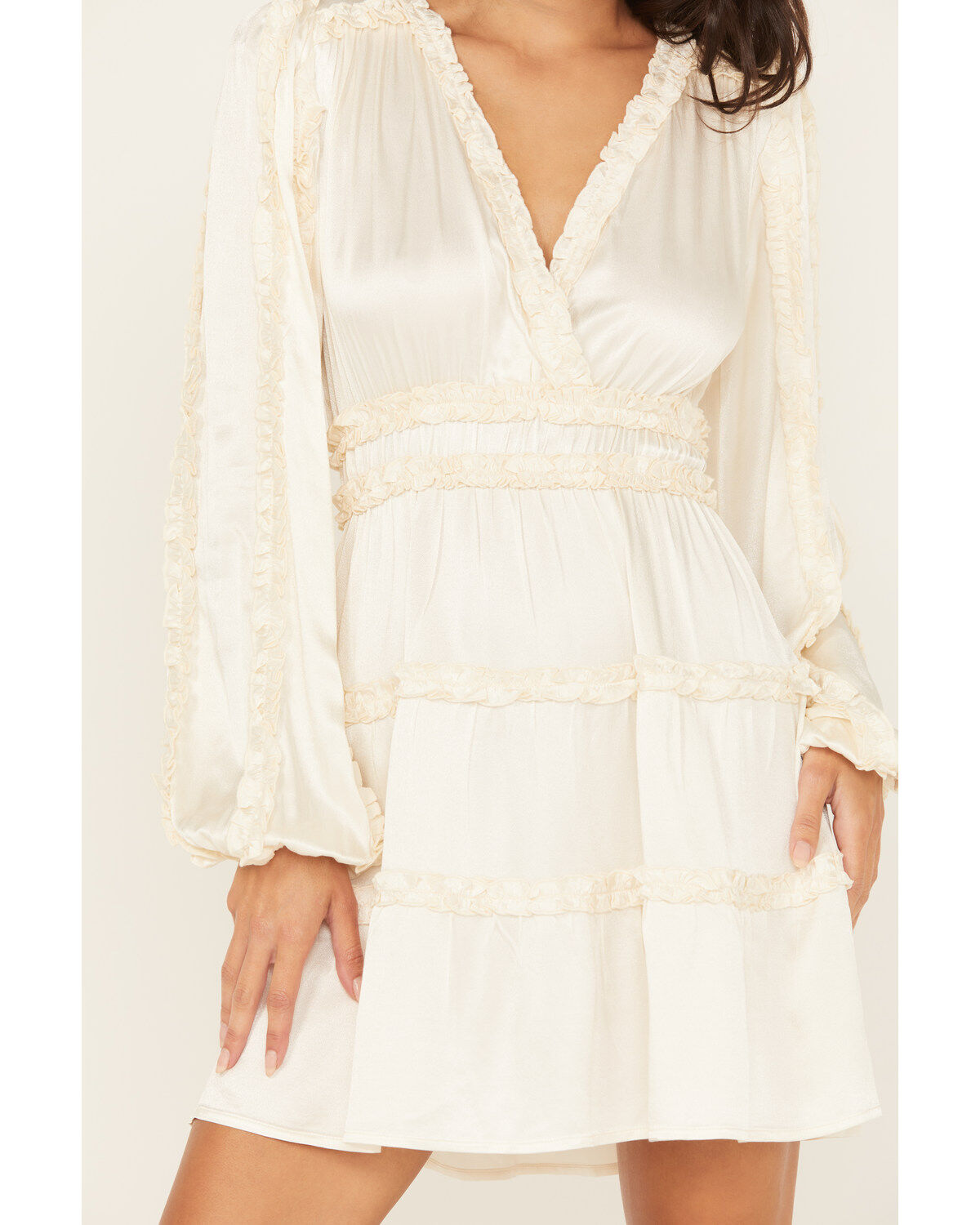 Image #3 - Shyanne Women's Ruffle Satin Mini Dress, Cream, hi-res