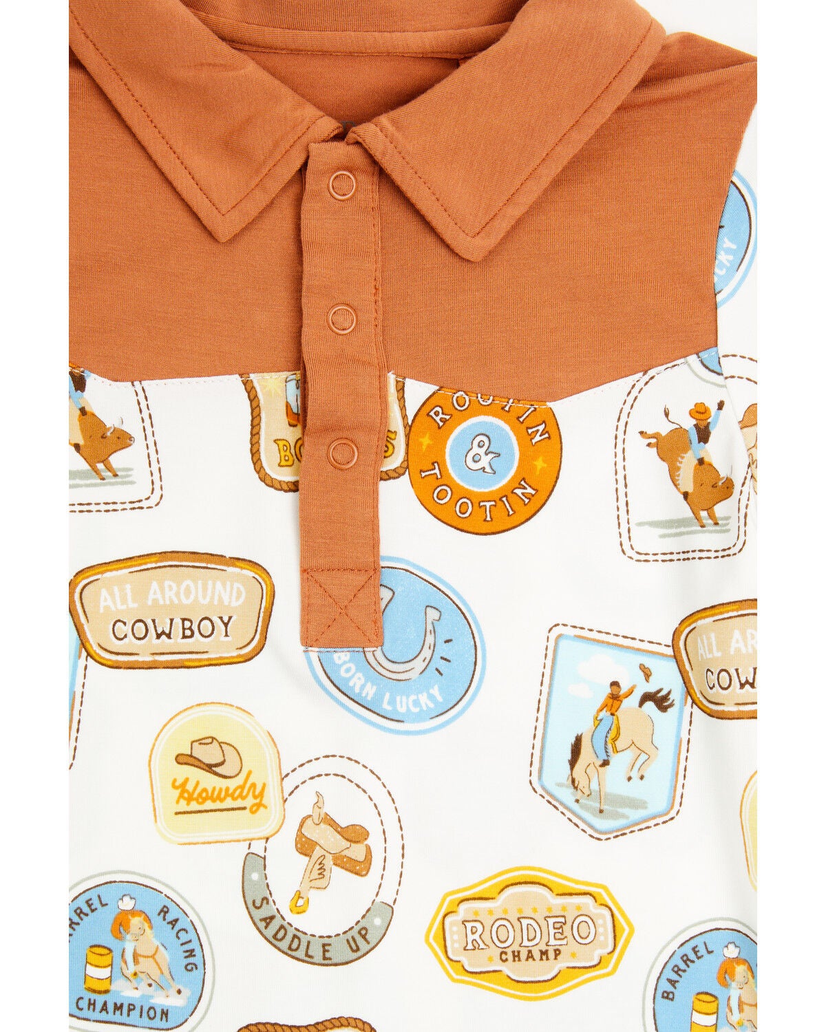 Image #2 - Angel Dear Infant Boys' Rodeo Patches Short Sleeve Snap Onesie, White, hi-res
