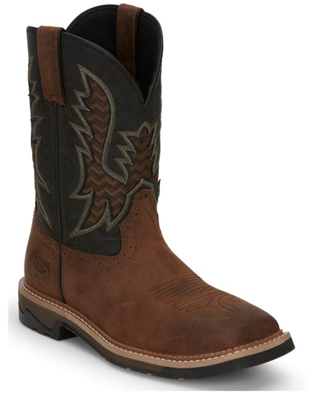 Justin Men's Stampede Bolt Soft Pull On Western Work Boots - Square Toe, Pecan, hi-res