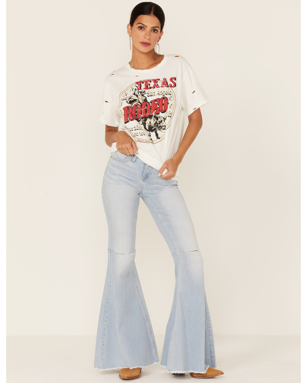 Image #4 - Country Deep Women's Texas San Angelo Rodeo Graphic Distressed Short Sleeve Tee, White, hi-res