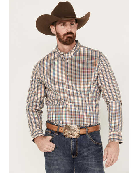 Cody James Men's Hayfield Plaid Button Down Long Sleeve Western Shirt, Oatmeal, hi-res