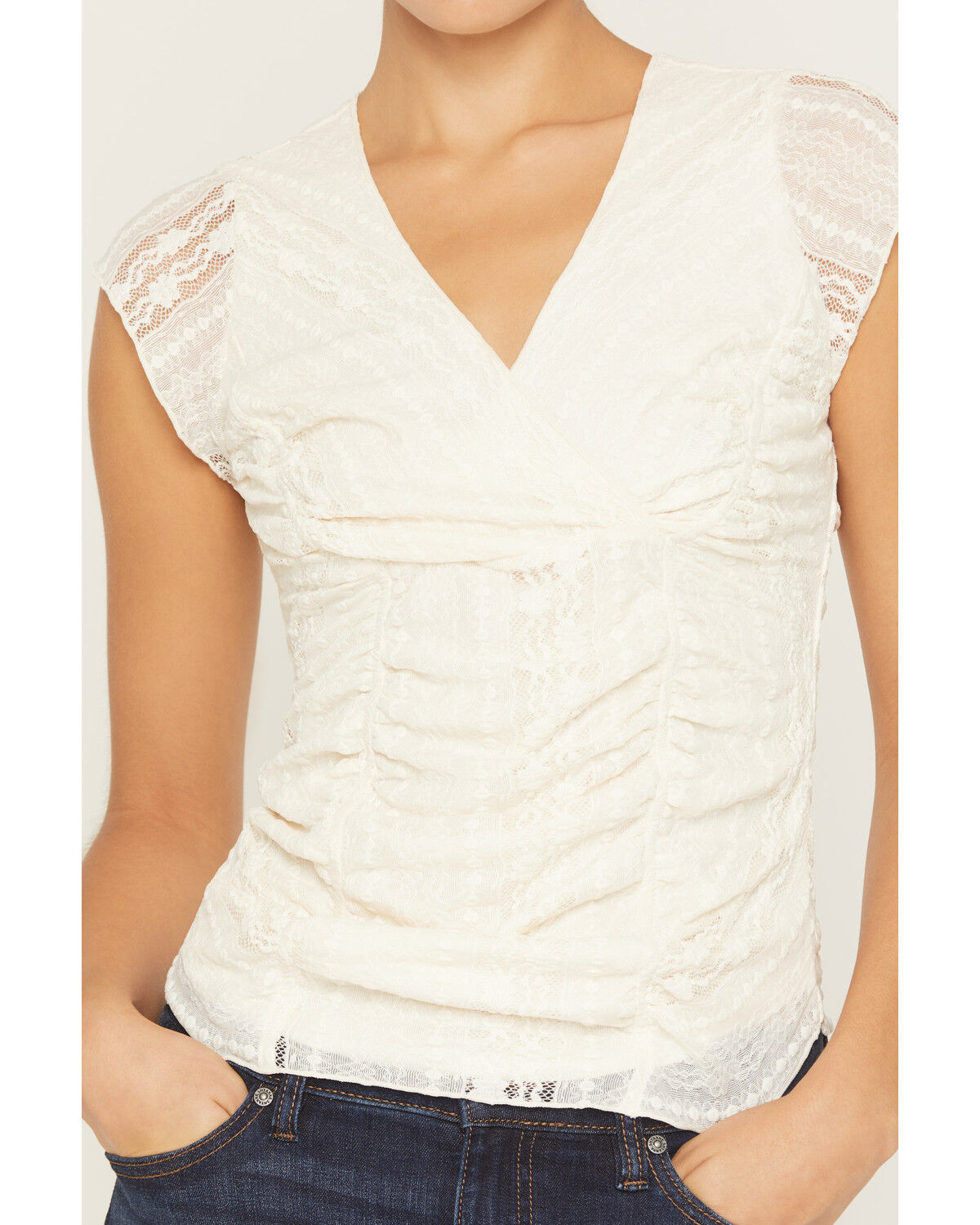 Image #3 - Shyanne Women's Lizlane Lace Short Sleeve Shirt, Cream, hi-res