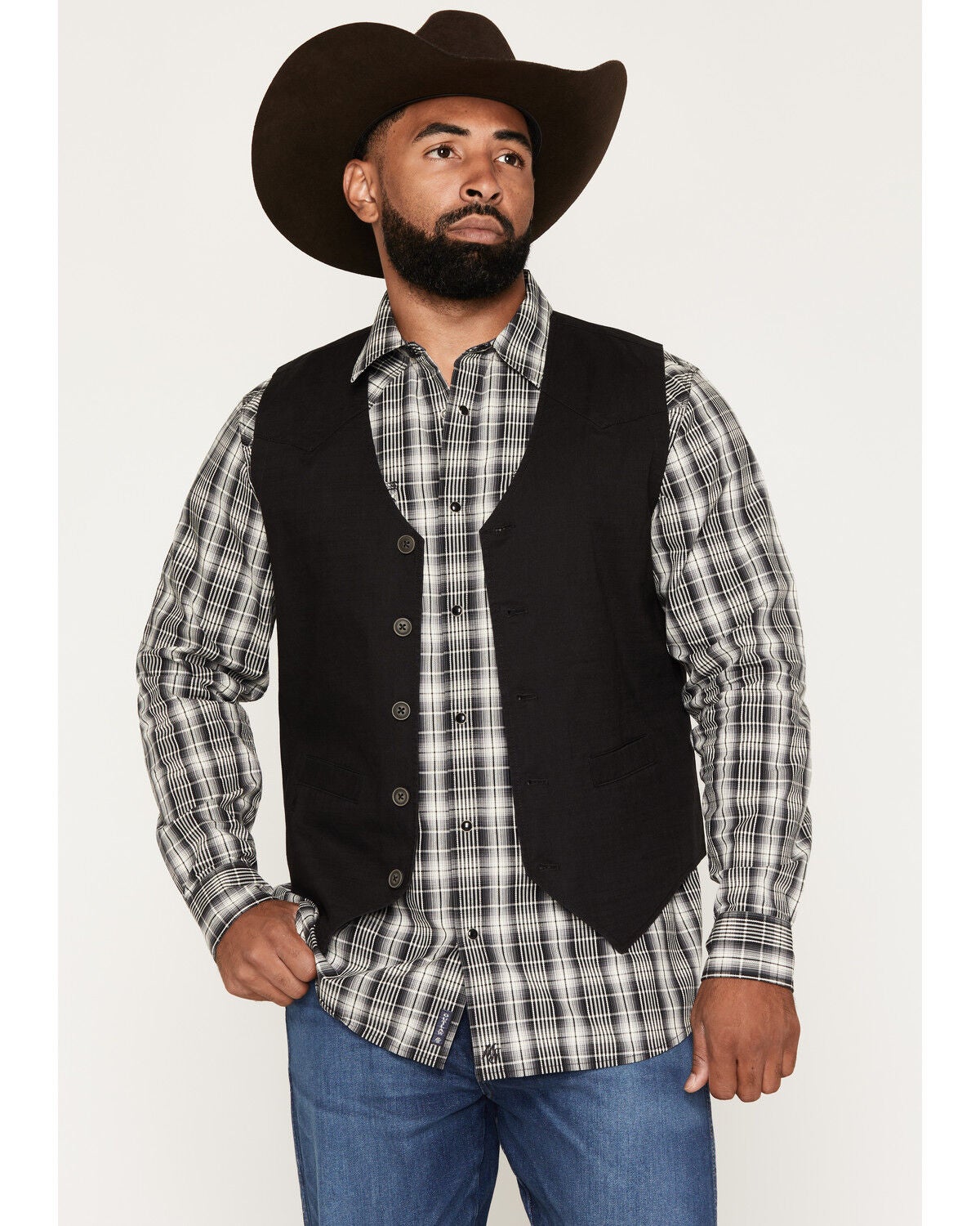 Moonshine Spirit&reg; Men's Six String Distressed Vest, Black, hi-res