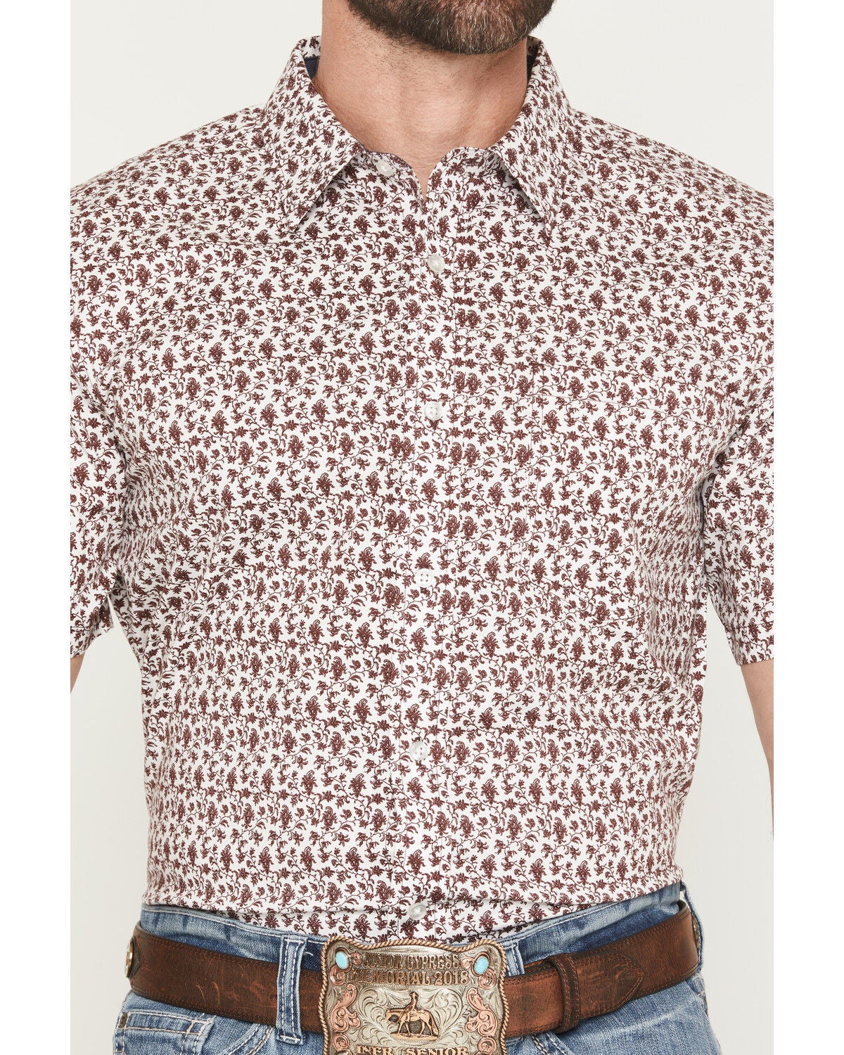 Image #3 - Cody James Men's Neon Moon Floral Print Short Sleeve Button-Down Stretch Western Shirt, Burgundy, hi-res