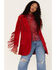 Understated Leather Women's Suede Fringe Marlboro Blazer, Wine, hi-res