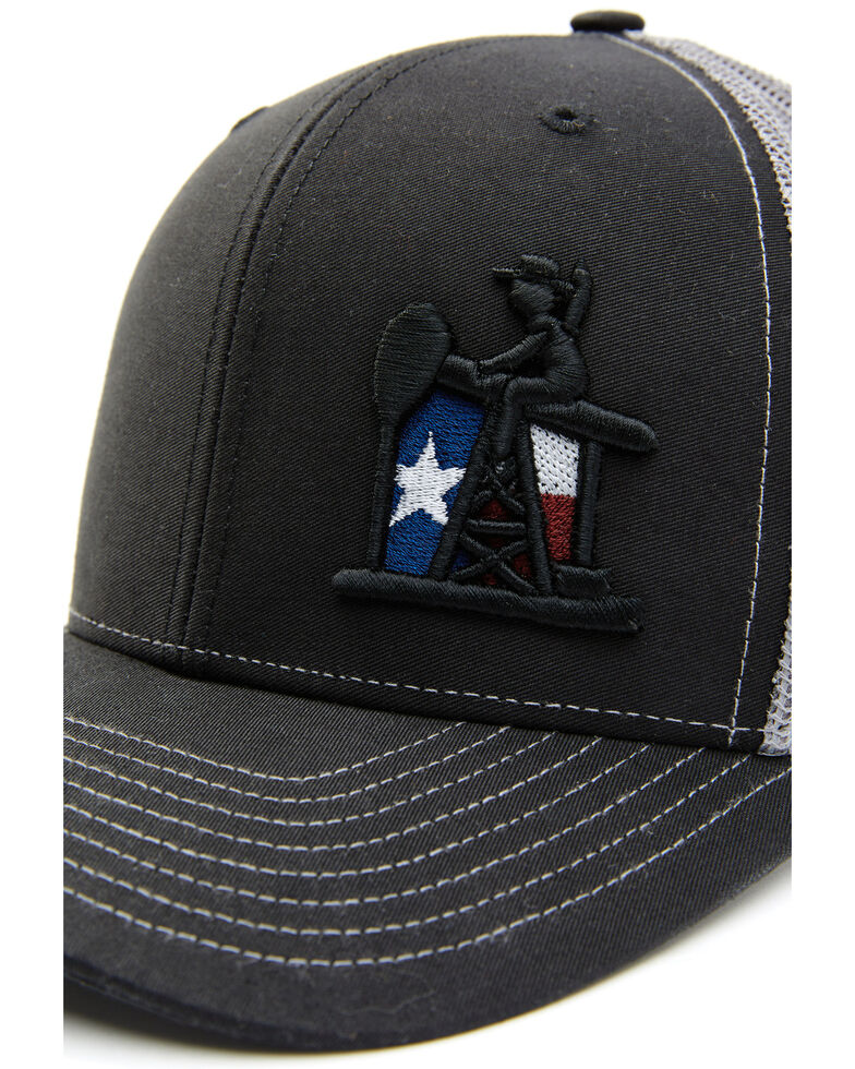 Oil Field Hats Black & Grey Texas PJ Cowboy Embroidered MeshBack Ball