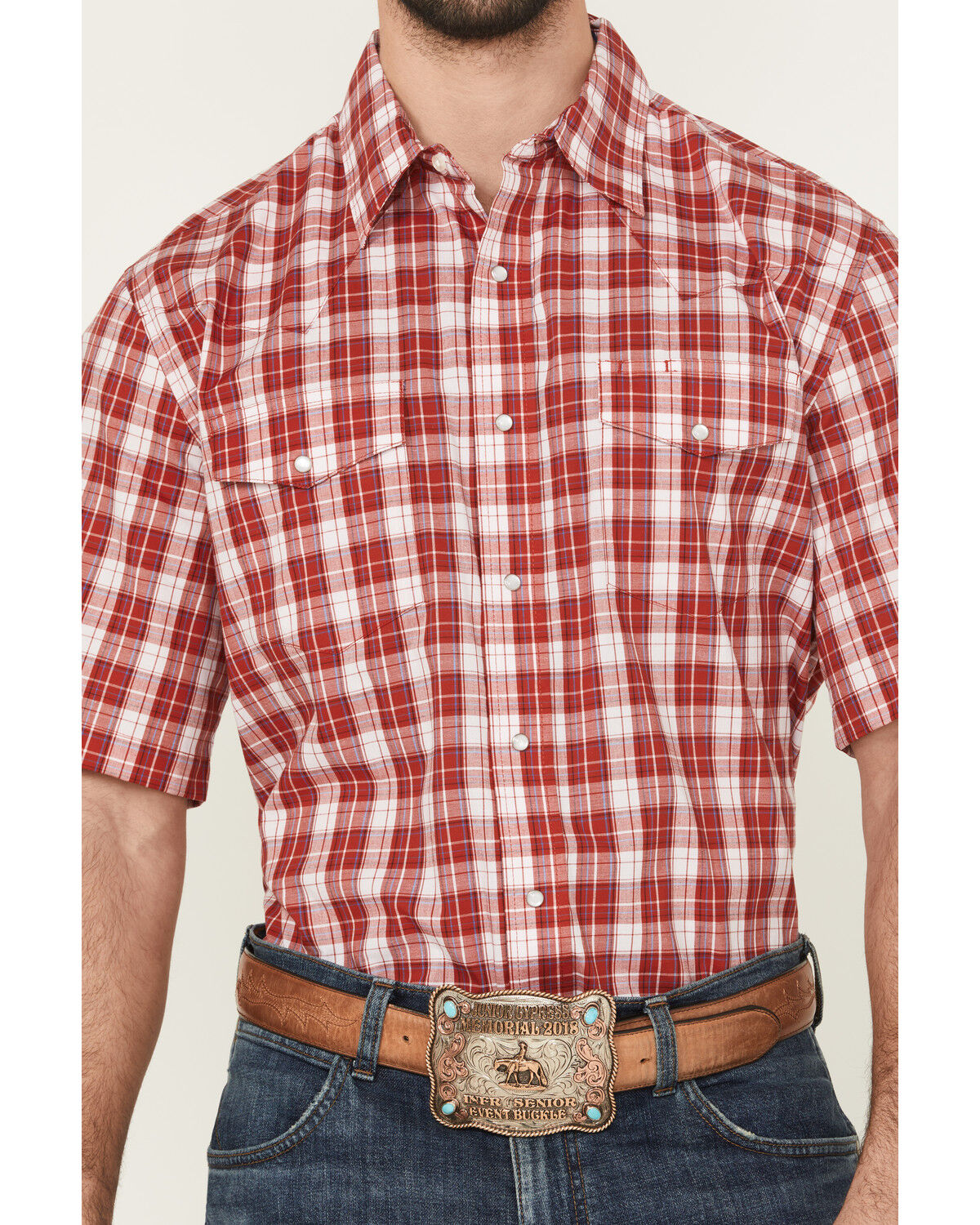 Image #3 - Wrangler Men's Wrinkle Free Plaid Print Short Sleeve Pearl Snap Stretch Western Shirt - Big, , hi-res
