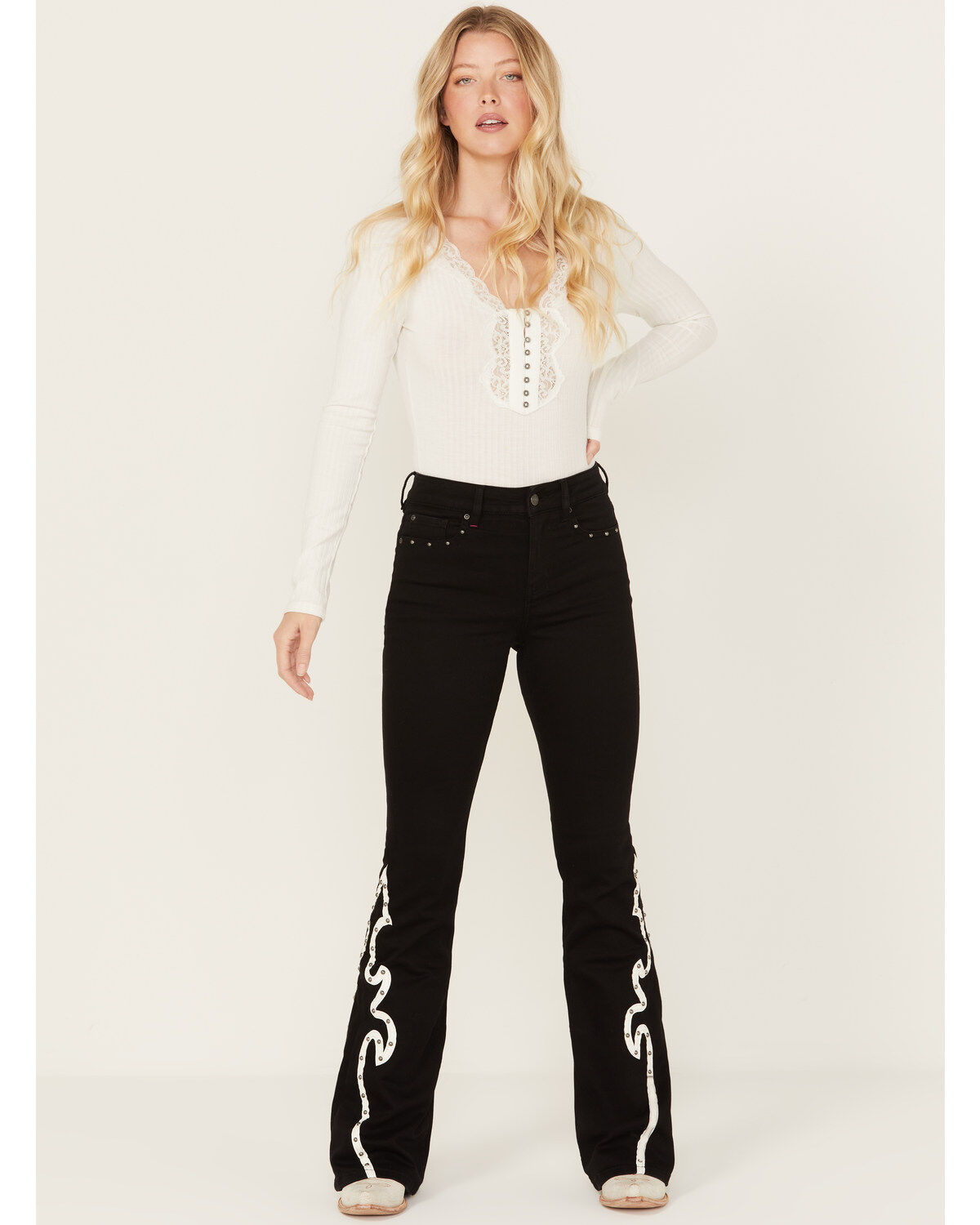 Image #2 - Idyllwind Women's Grove Western Pieced High Rise Gypsy Stretch Bootcut Jeans, Black, hi-res