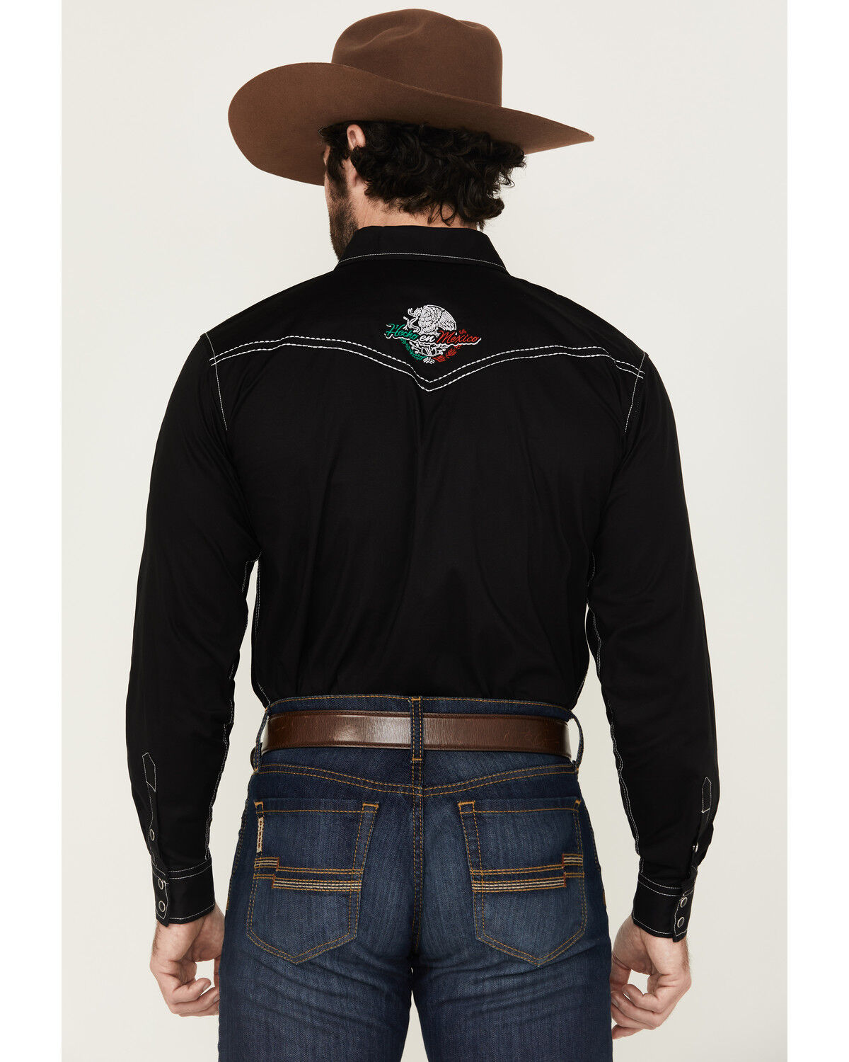 Image #4 - Cowboy Hardware Men's Hecho en Mexico Solid Long Sleeve Snap Western Shirt, Black, hi-res