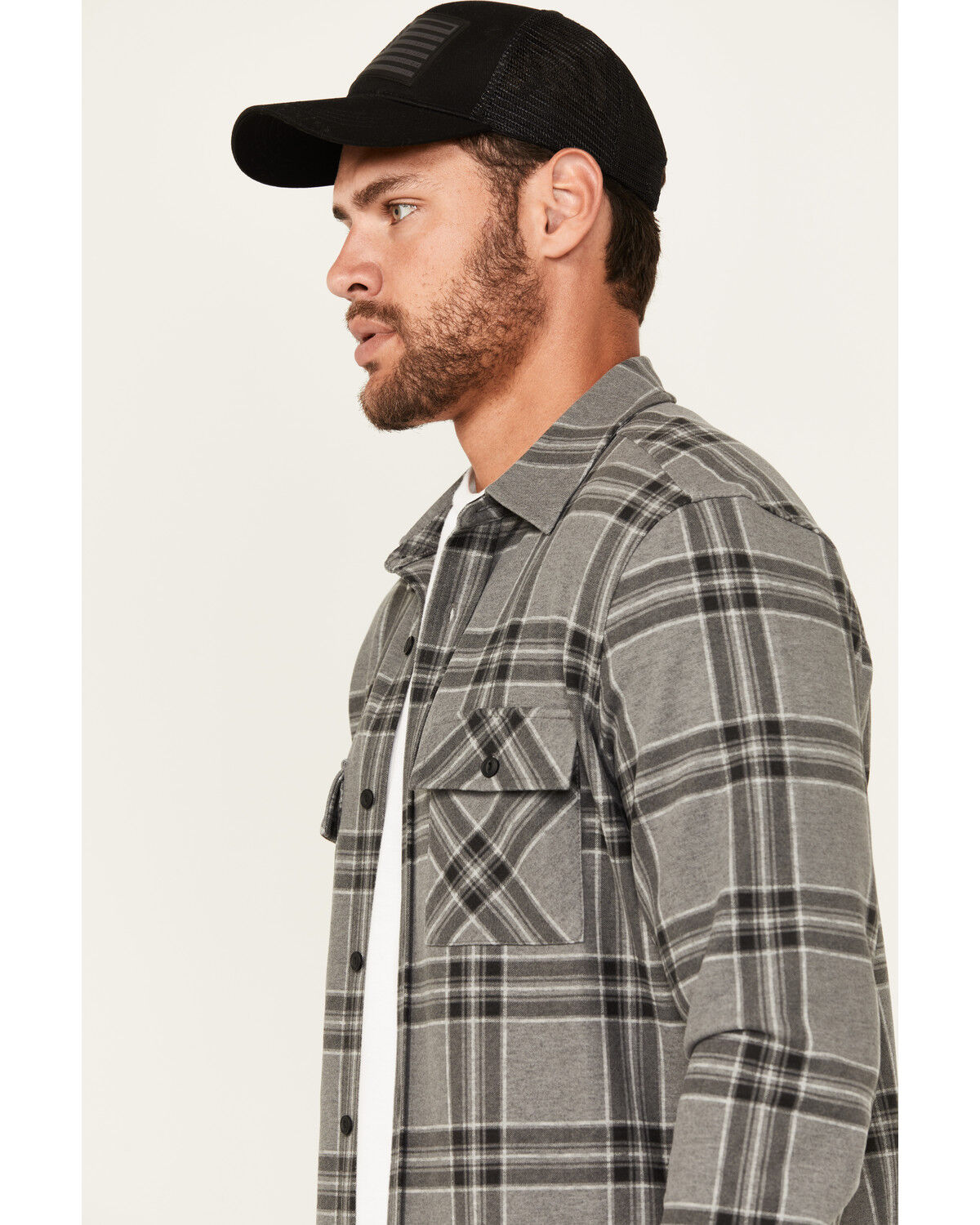 Image #2 - Brothers and Sons Men's Locket Plaid Print Long Sleeve Button-Down Stretch Western Shirt, Charcoal, hi-res