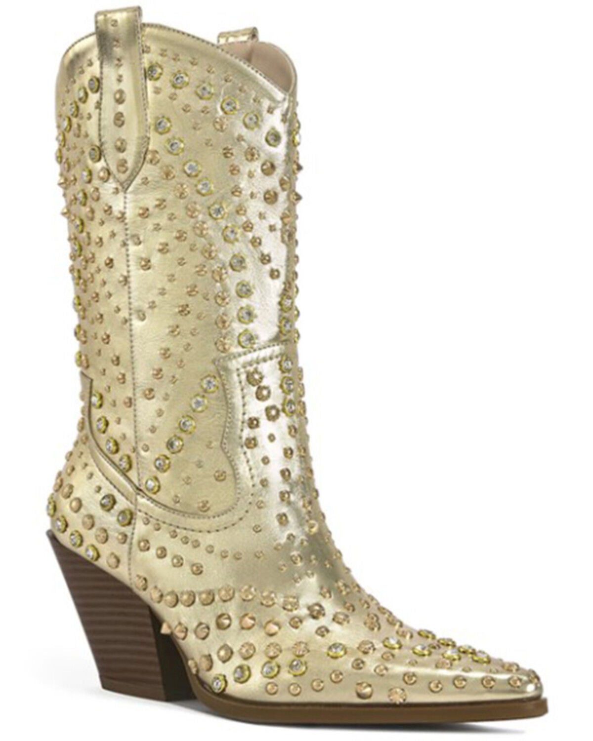 Azalea Wang Women's Appease Studded Booties - Snip Toe, Gold, hi-res