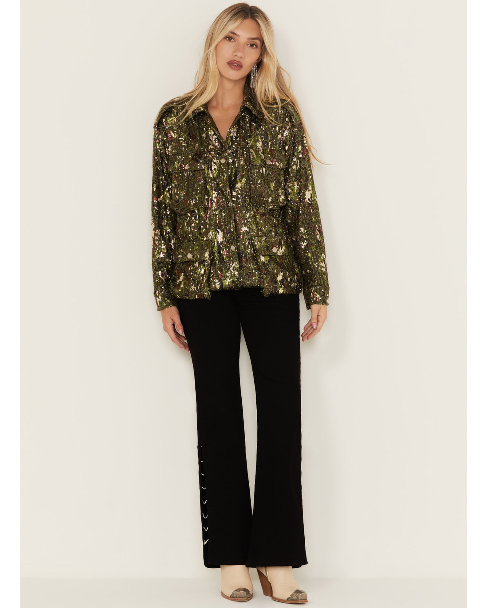 Product Name Miss Me Women s Camo Print Sequins Utility Jacket