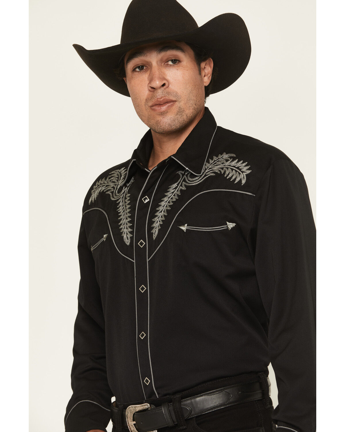 Image #2 - Scully Men's Embroidered Long Sleeve Snap Western Shirt, Black, hi-res