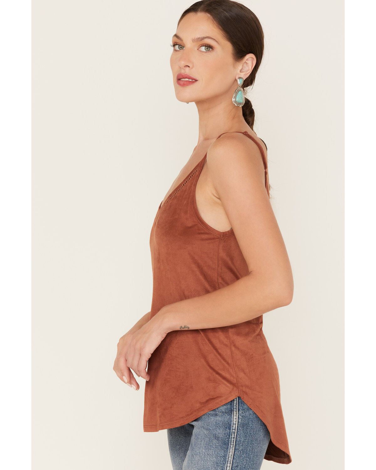 Image #2 - Shyanne Women's Faux Suede Latter Trim Cami, Brown, hi-res