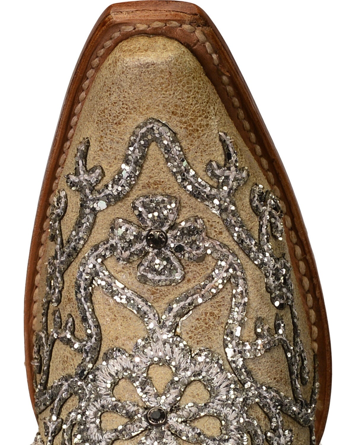 Image #6 - Corral Women's Bone Glitter Overlay Embroidery & Crystals Western Boots - Snip Toe, , hi-res