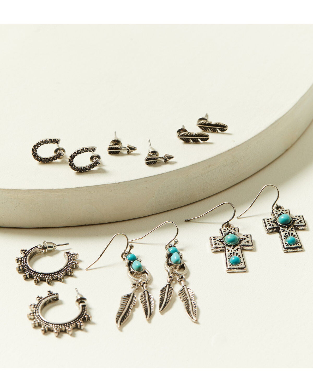 Image #1 - Shyanne Women's Cross Feather Earring 6-Piece Set, Silver, hi-res