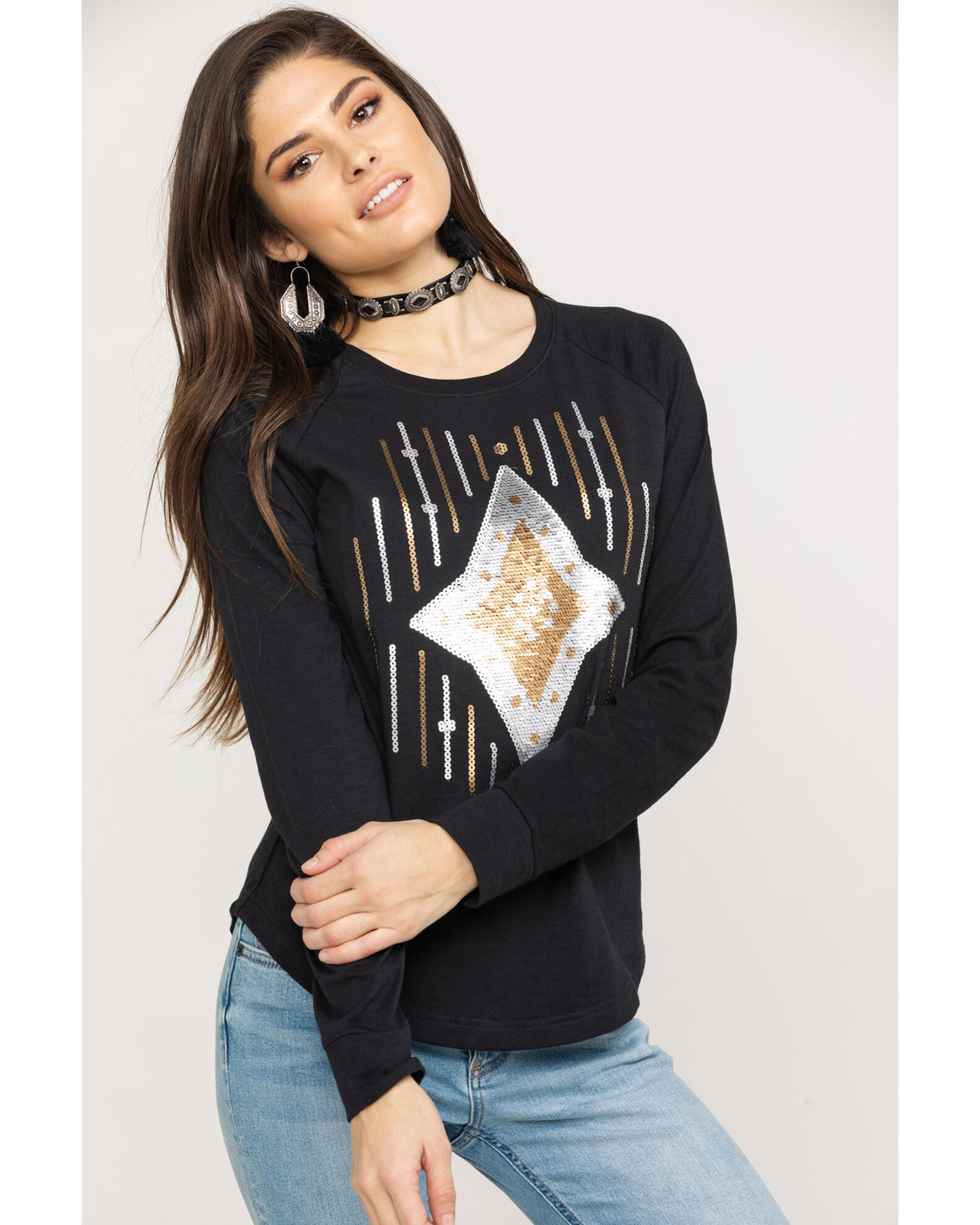 Image #1 - Ariat Women's Ace of Diamonds Shirt, Black, hi-res