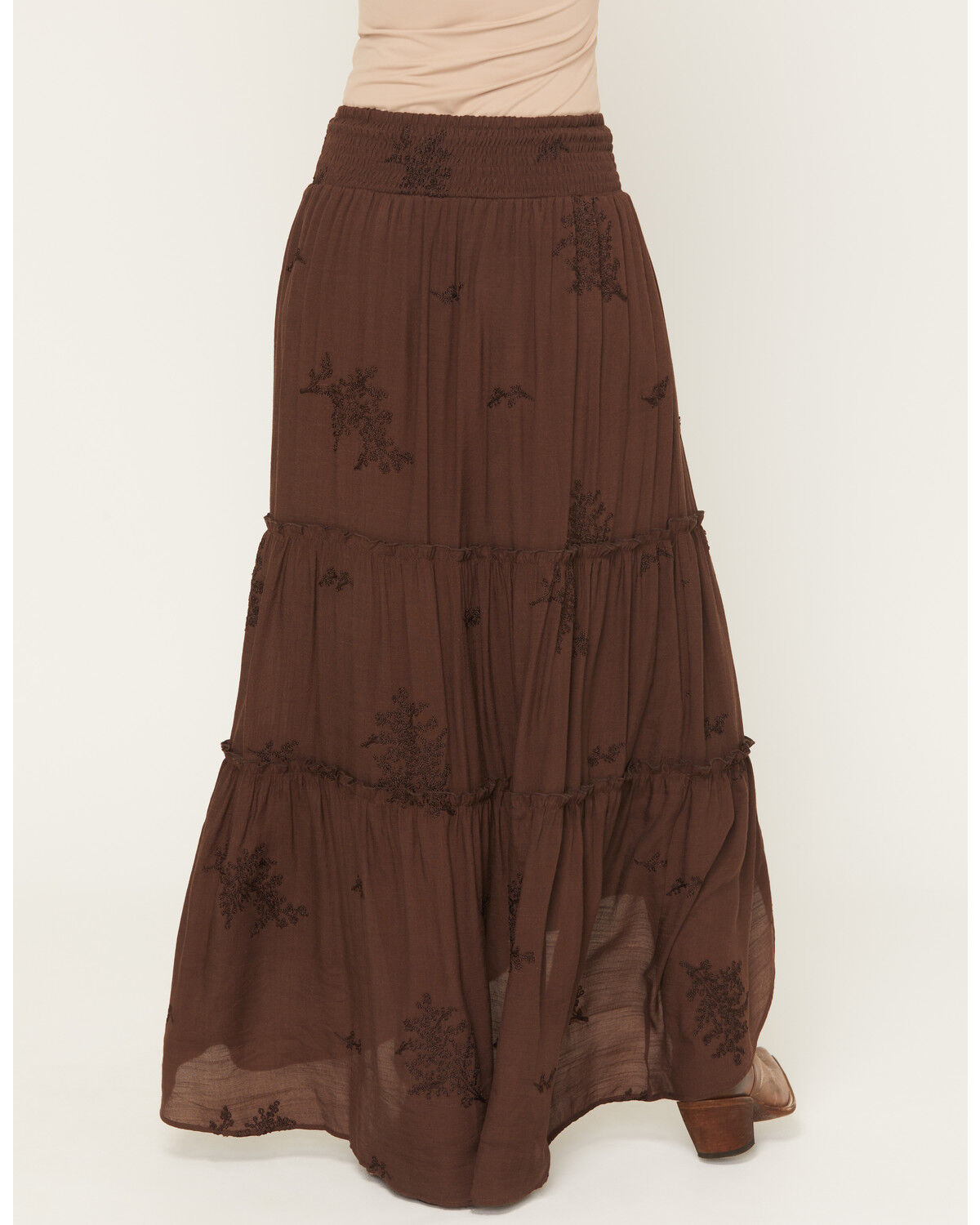 Wild Moss Women's Embroidered Ruffle Midi Skirt