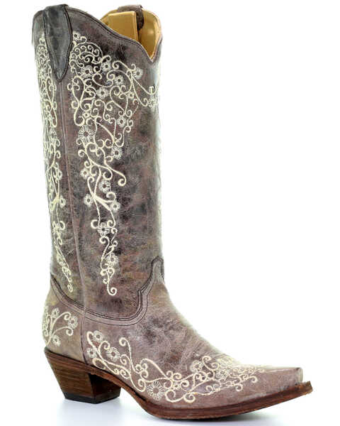 Corral Women's Crater with Bone Embroidery Western Boots - Snip Toe, Brown, hi-res