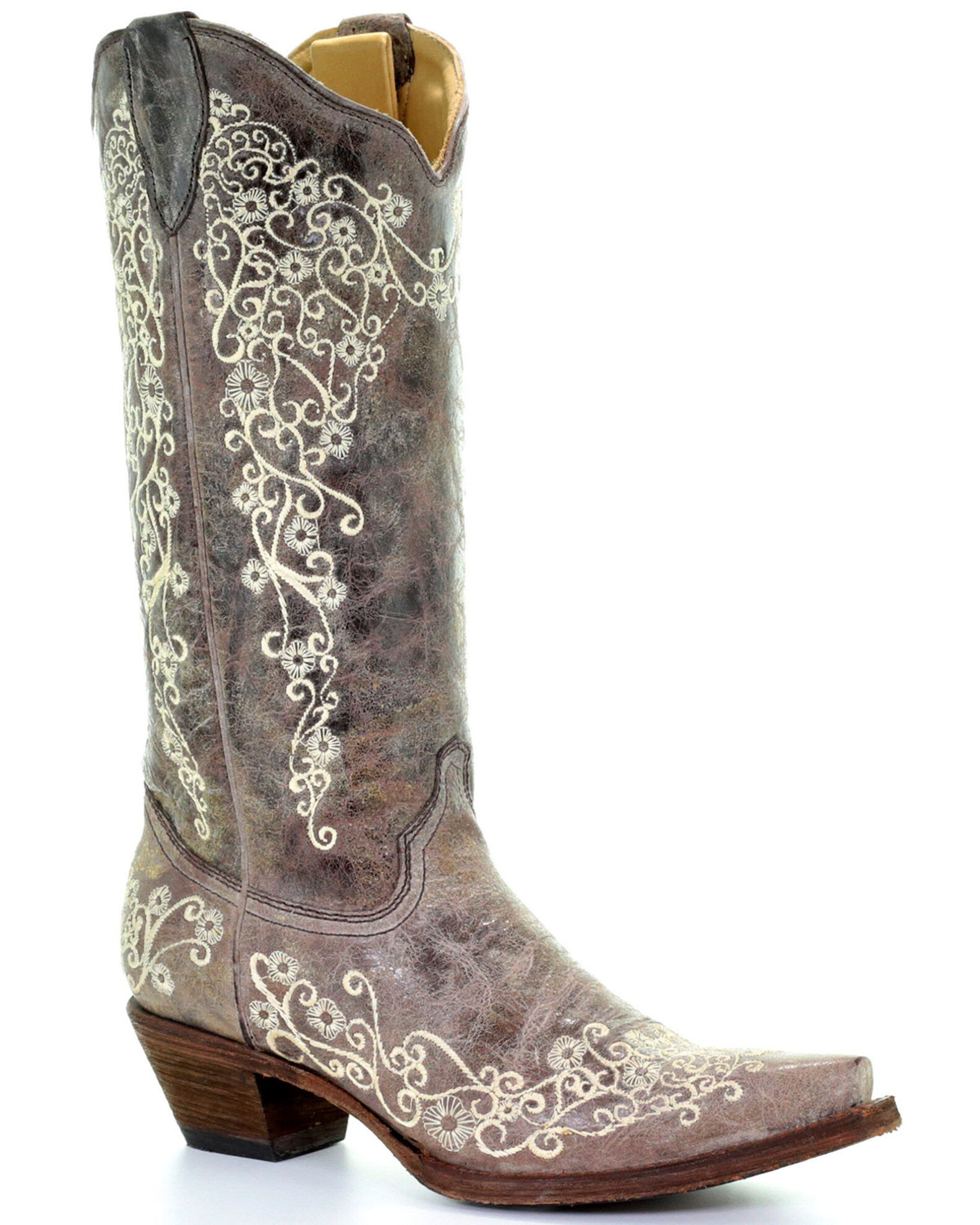 Corral Women s Snip Toe Brown Crater Bone Embroidery Boots