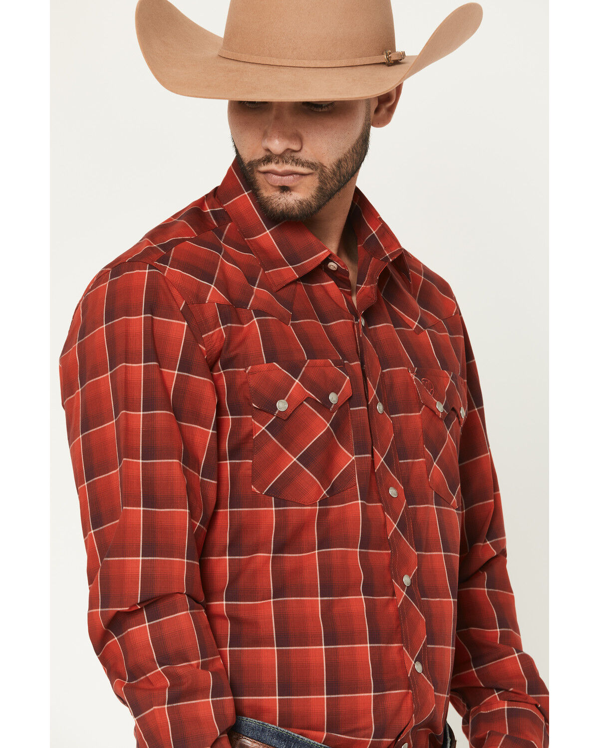Image #2 - Wrangler Retro Men's Plaid Print Long Sleeve Snap Western Shirt - Tall, Red, hi-res