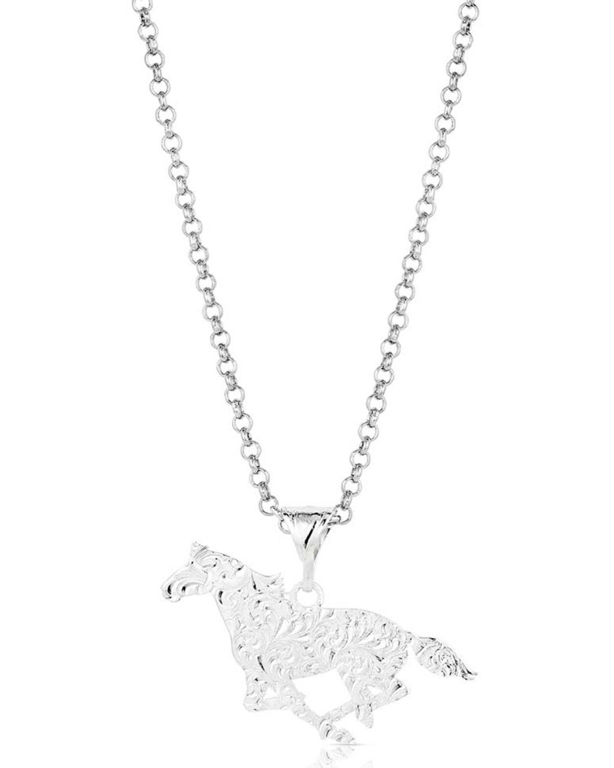 Image #2 - Montana Silversmiths Women's Out West Running Horse Necklace, Silver, hi-res