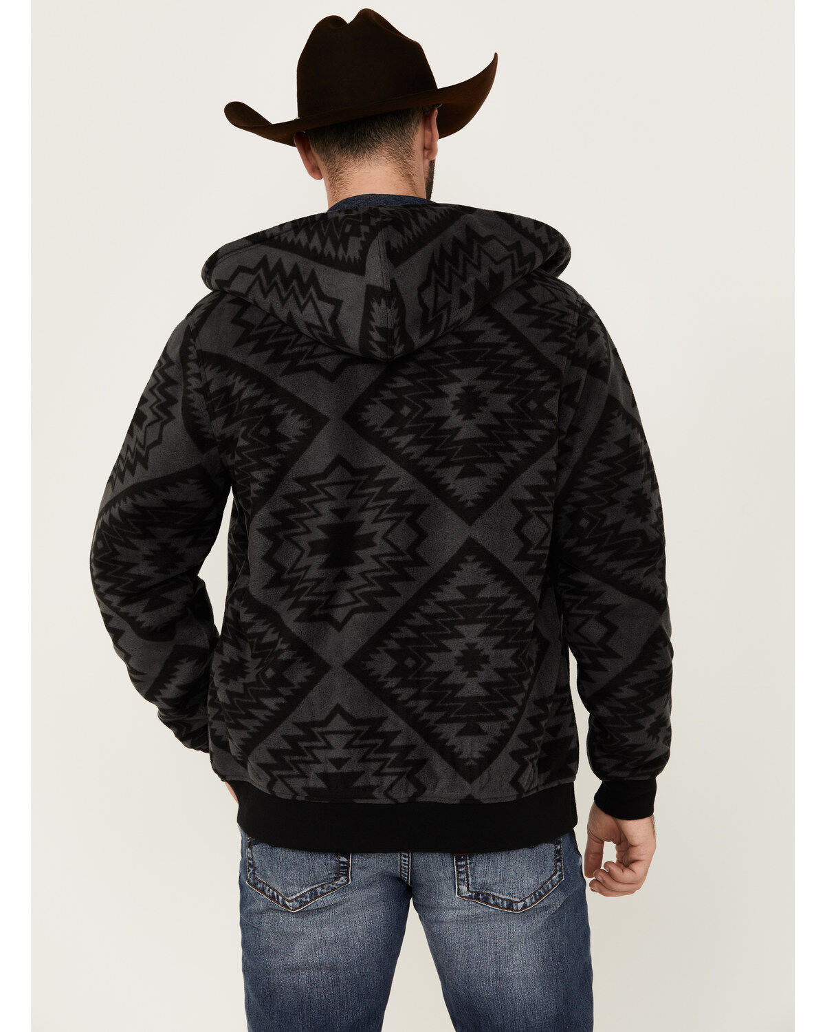 Image #4 - Cody James Men's Basin Southwestern Print Fleece Hooded Jacket, Charcoal, hi-res