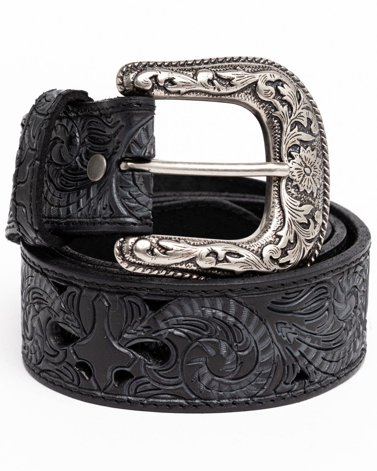 Shyanne Women's Cross Filigree Western Belt, Black, hi-res