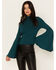 Image #2 - Shyanne Women's Rib Knit Mock Neck Bell Sleeve Top, Deep Teal, hi-res