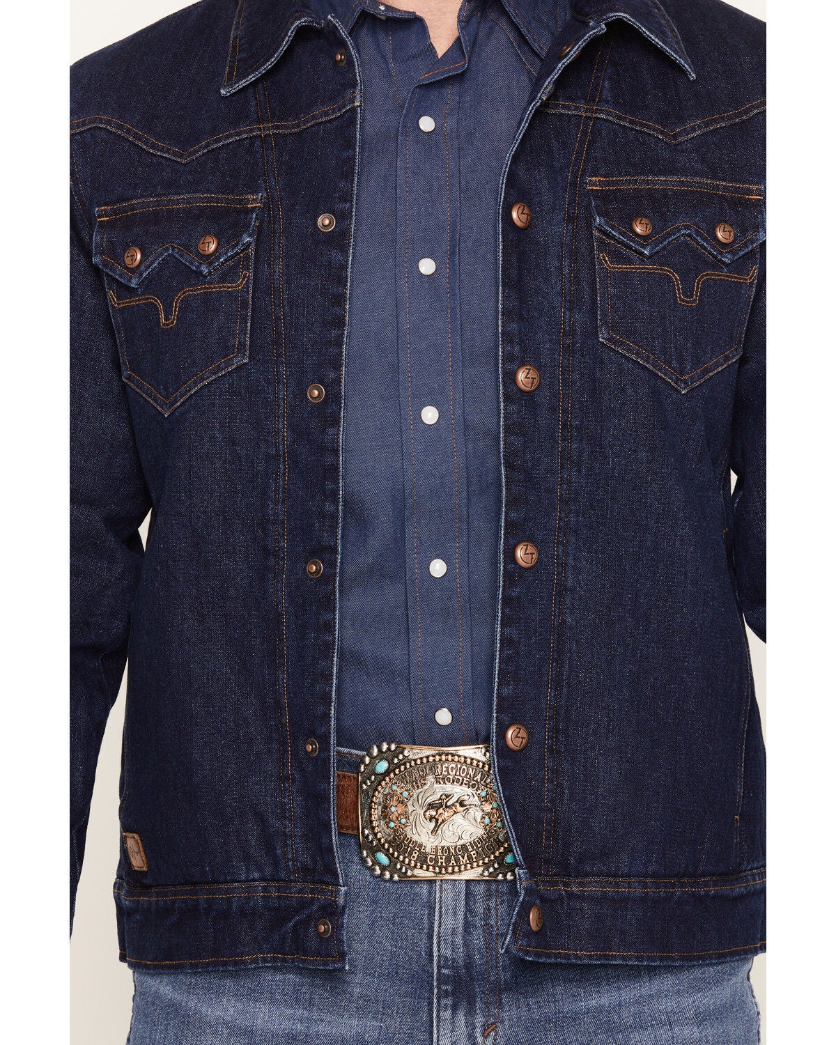 Image #3 - Zach Top X Kimes Ranch Men's Faux Wool Lined Denim Trucker Jacket, Indigo, hi-res