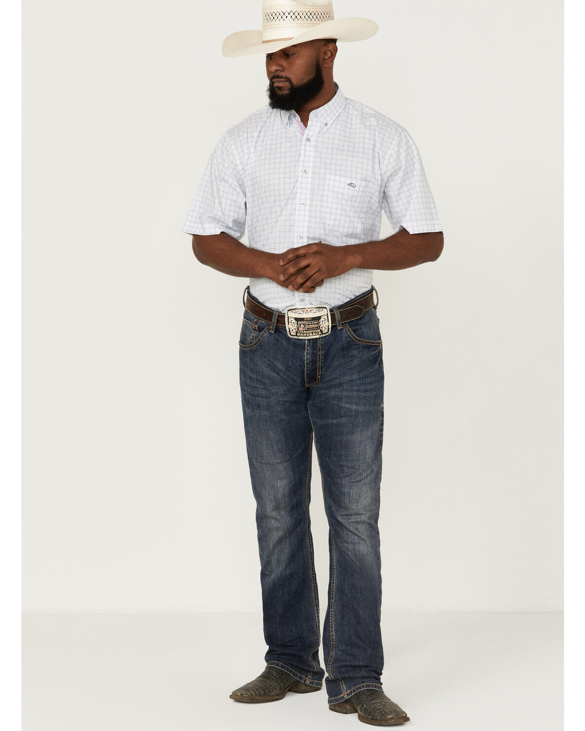 Image #2 - Resistol Men's Milton Small Check Plaid Short Sleeve Button Down Western Shirt, , hi-res