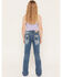 Image #1 - Shyanne Girls' Medium Wash Swirl Floral Embroidered Bootcut Stretch Denim Jeans, Blue, hi-res