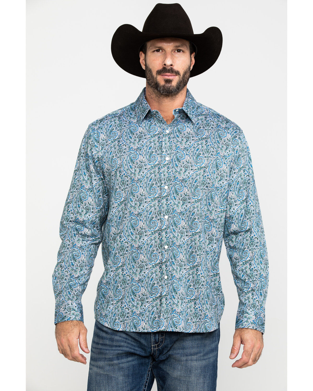 Image #5 - Scully Signature Soft Series Men's Turquoise Paisley Print Long Sleeve Western Shirt, , hi-res