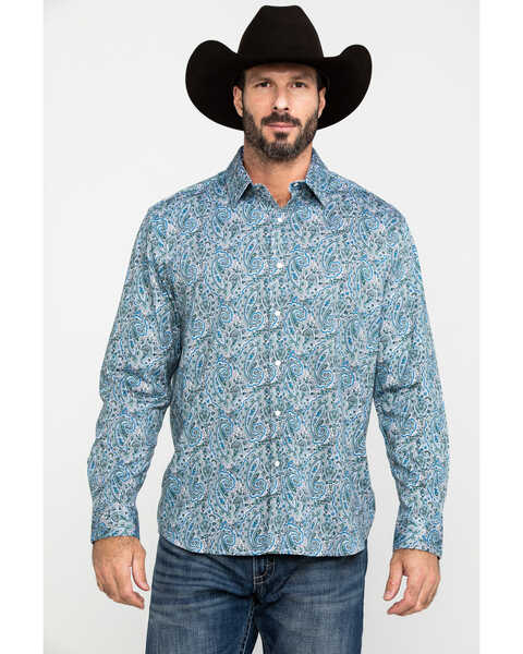 Image #5 - Scully Signature Soft Series Men's Turquoise Paisley Print Long Sleeve Western Shirt  , , hi-res