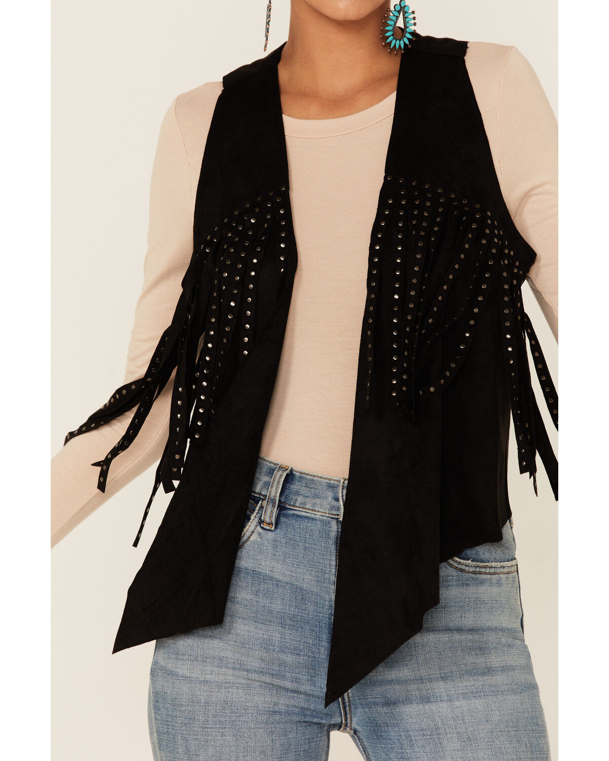 Image #2 - Vocal Women's Faux Suede Studded Fringe Vest , , hi-res