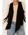 Vocal Women's Faux Suede Studded Fringe Vest , Black, hi-res