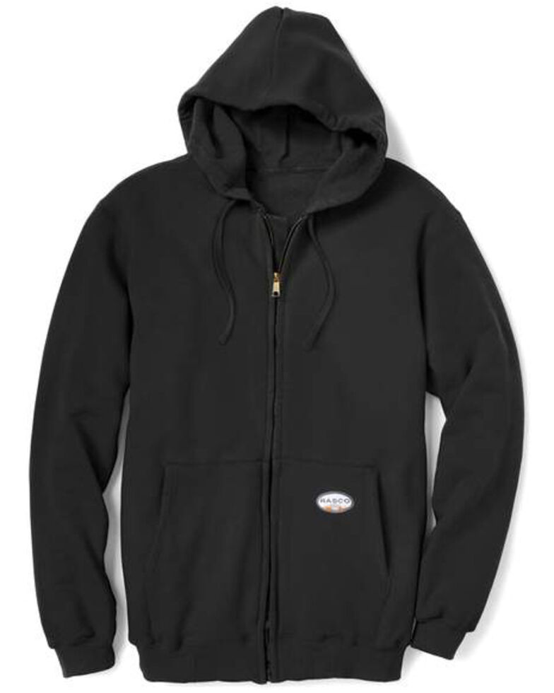 Rasco Men's Flame Resistant Black Zip-Front Hooded Work Sweatshirt - Big , Black, hi-res