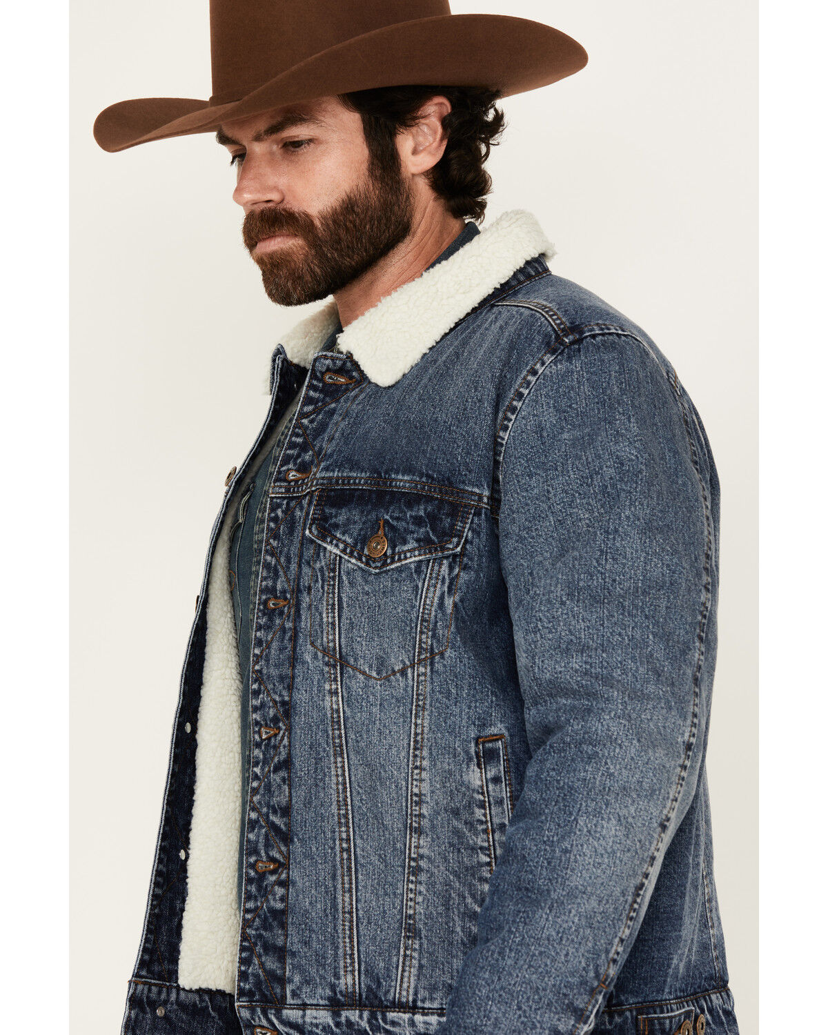 Image #2 - Cody James Men's Sherpa Lined Denim Jacket, Dark Wash, hi-res