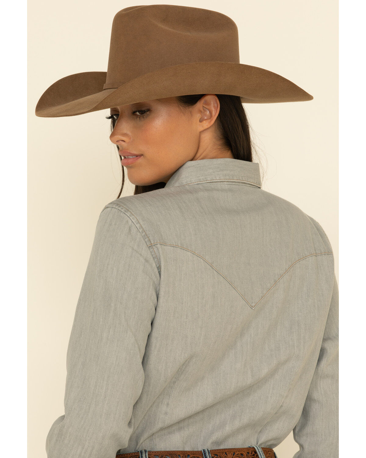 Image #7 - Wrangler Women's Solid Long Sleeve Snap Denim Shirt, Grey, hi-res