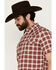 Image #2 - Moonshine Spirit Men's Legend Plaid Print Short Sleeve Snap Western Shirt, Burgundy, hi-res