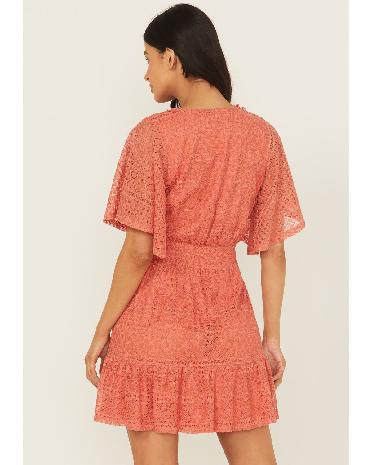 Product Name:  Shyanne Women's Faux Wrap Lace Mini Dress