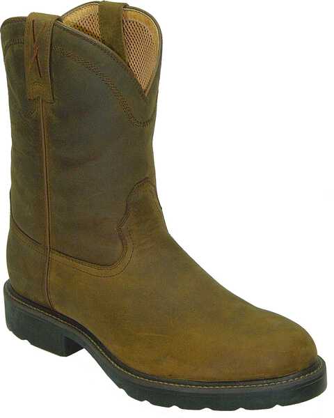 Twisted X Men's Distressed Pull On Work Boots - Round Toe, Brown, hi-res