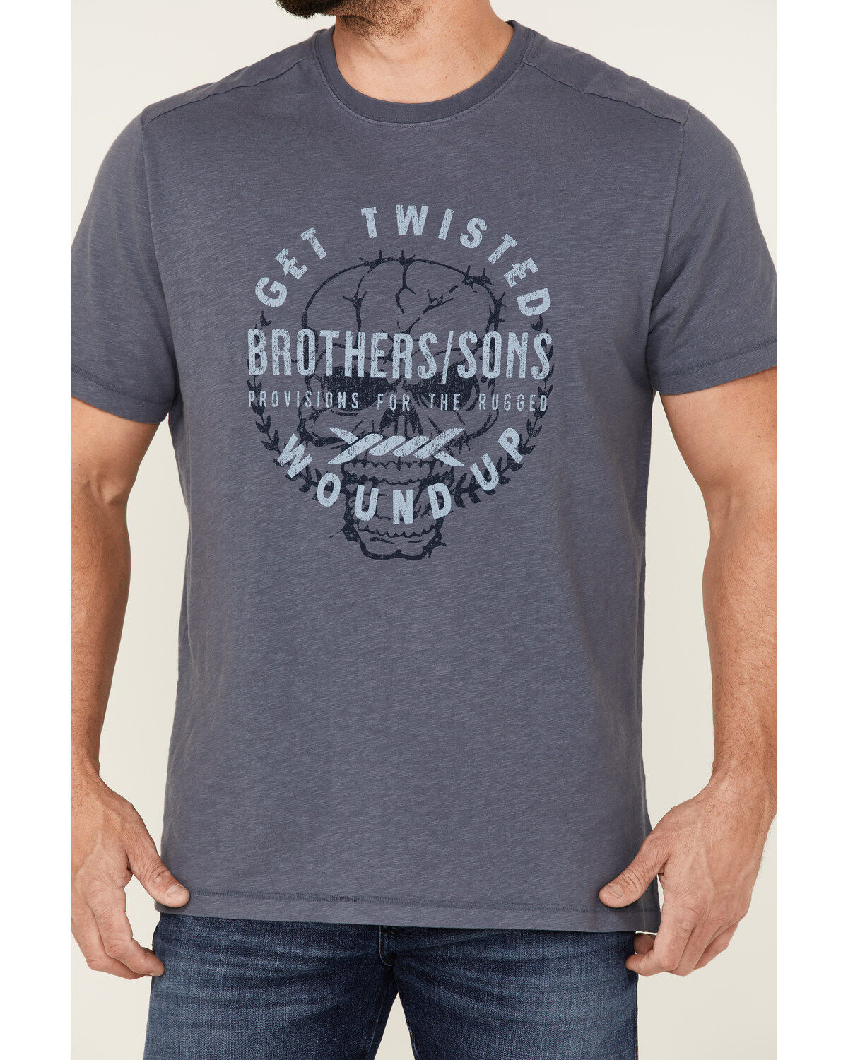 Image #3 - Brothers and Sons Men's Twisted Slub Skull Graphic T-Shirt, Blue, hi-res
